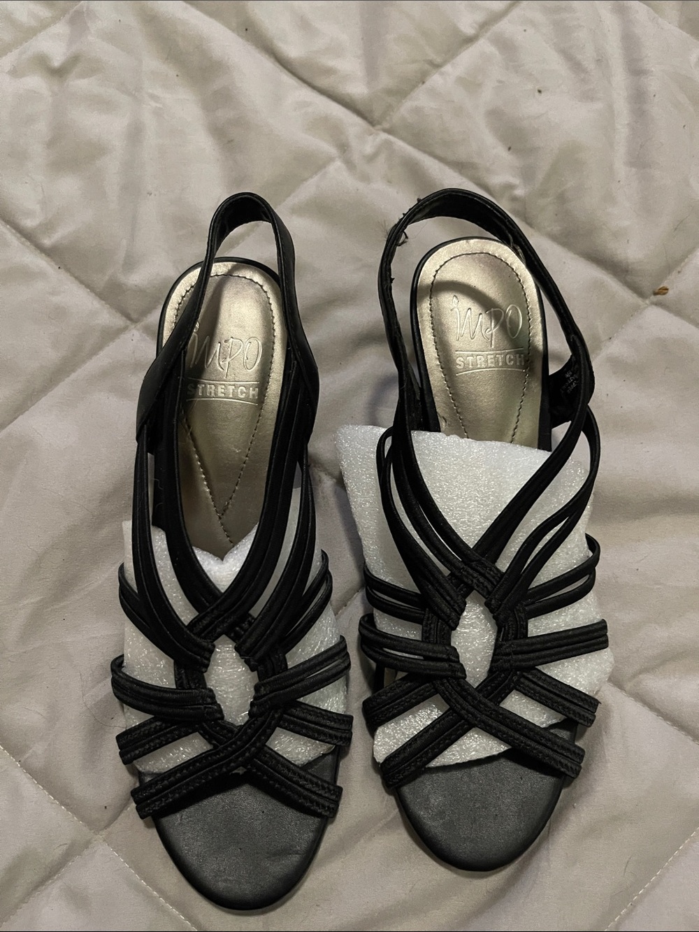 IMPO Stretch Black Strappy Heels Size 6.5M Dress Sandals